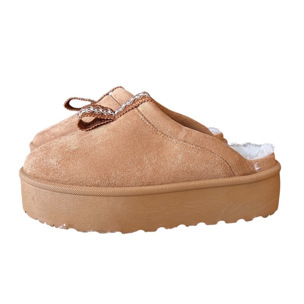 LINZO7 Camel Suede Platform‎ Mule Slippers Cozy Lined Size 9